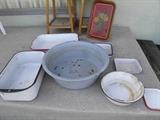 Old enamel trays, pans etc