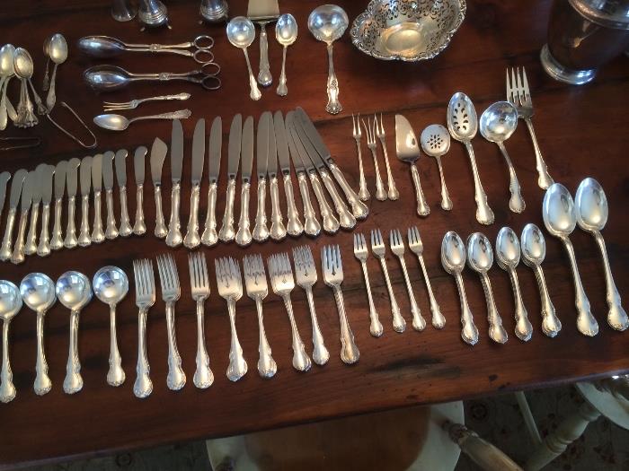 Sterling 'French Provincial' flatware with serving pieces