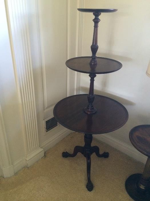Exquisite antique tall 3-tiered table