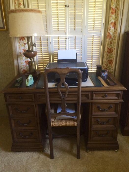 Sligh, Holland, Michigan - kneehole desk with black leather inlay