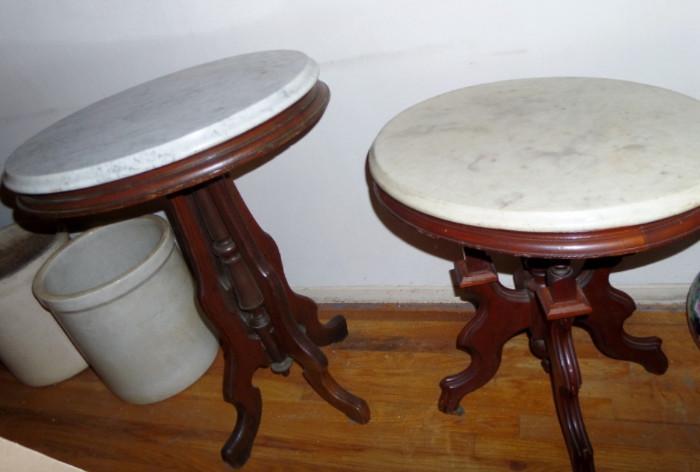 antique victorian walnut marble top side tables 
