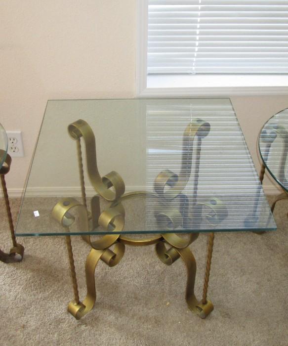 Glass square table (Thick Glass) Nice metal frame holding the glass.