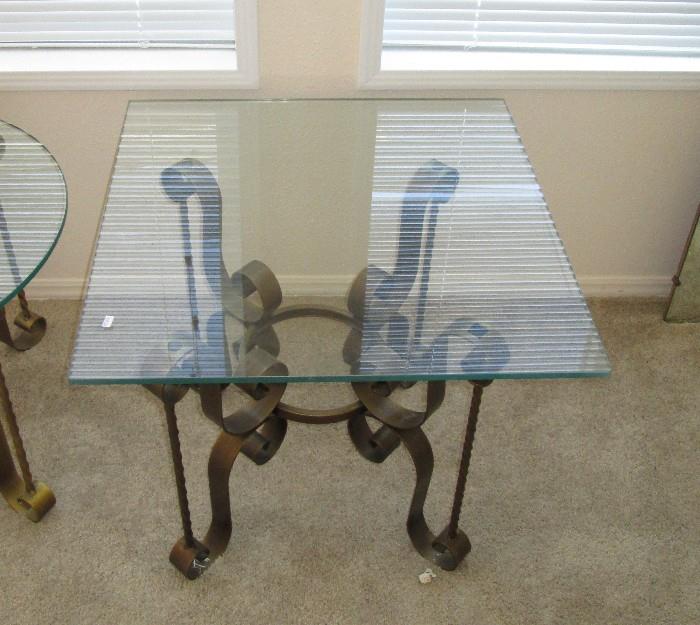 Glass square table (Thick Glass) Nice metal frame holding the glass.