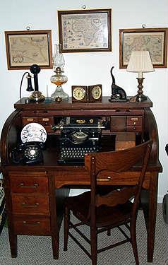 Rolltop desk, typewriter,etc...