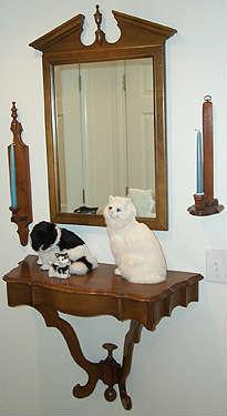 Matching shelf and mirror, furry cats