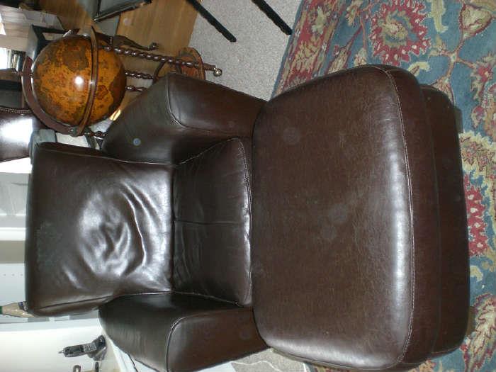 Full leather club chair with ottoman