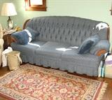 Sofa, table lamp, area rug 100% wool pile hand knotted India