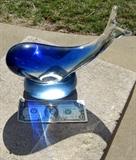 Heavy lead crystal cobalt blue whale figurine, dollar bill which is 6 inches is for size comparison only 