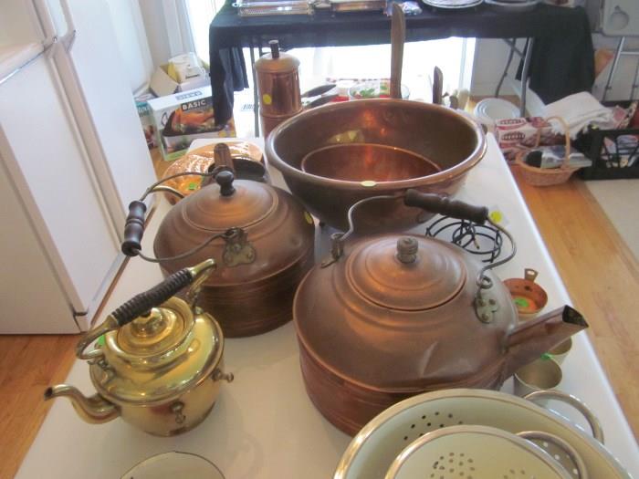 Copper Tea Kettle and Bowls
