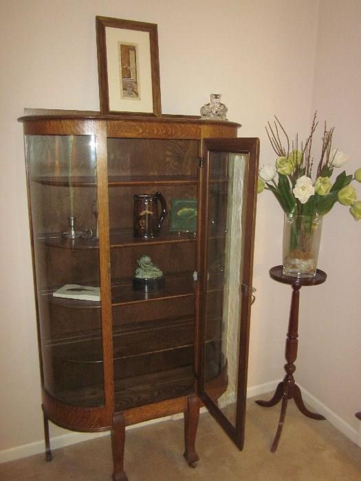 Antique Oak curio cabinet, plant stand