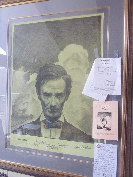 Wyeth, "Portrait of Lincoln" , Signed by Illinois Governors 