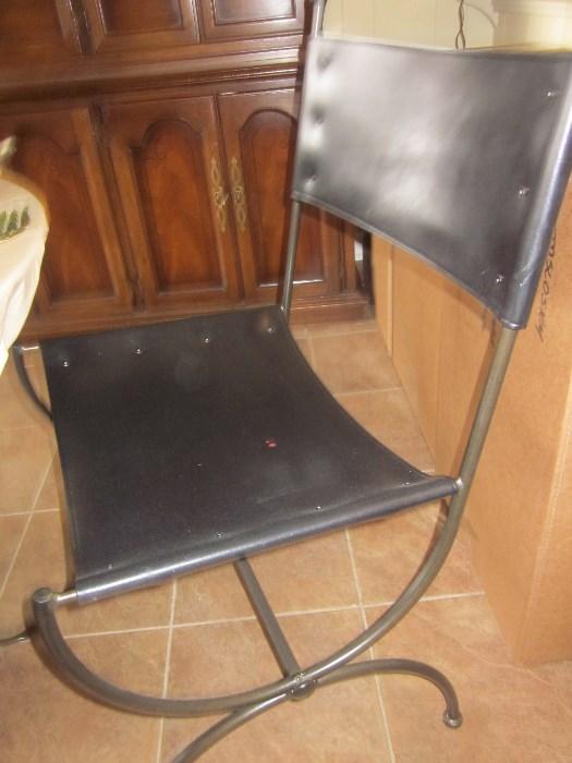 Leather Sling chairs, 4, Cast iron frame with matching table