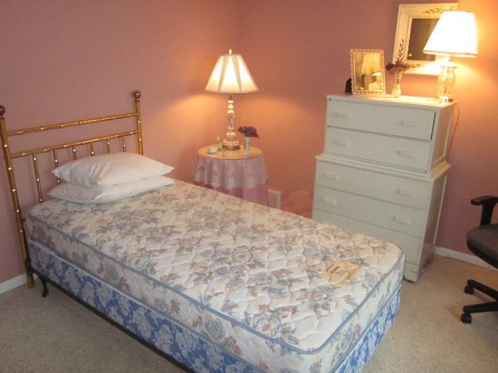 Twin Bed with headboard, dresser, crystal lamps