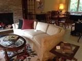 Vintage sofa, glass top coffee  and end table , area rug, 
