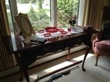 console table, antique glassware , pellet gun