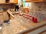 Glassware, kitchen utensils & supplies. 