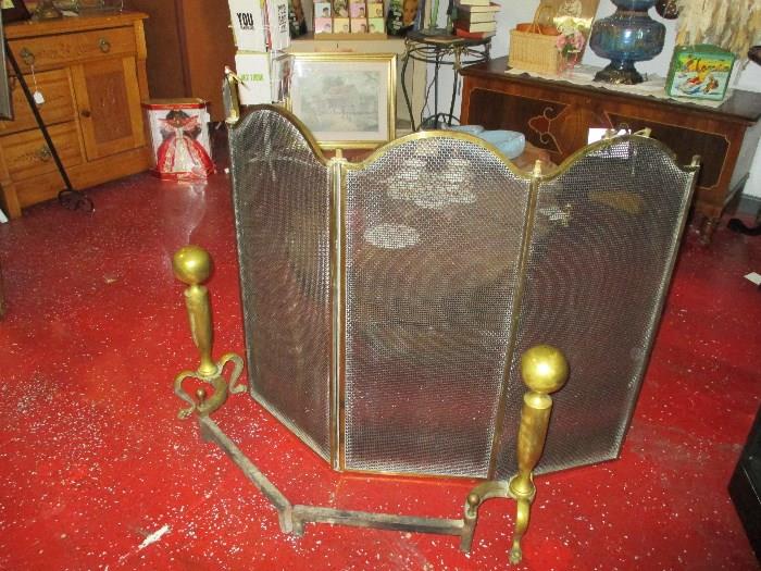 antique fireplace screen with stand