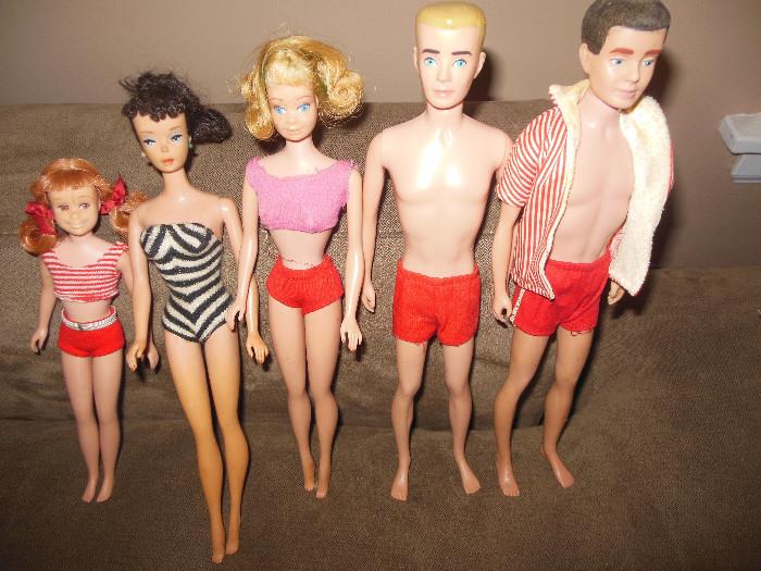 Vintage Mattel Barbie ,Midge, Scooter, Kens.All have their wire stands