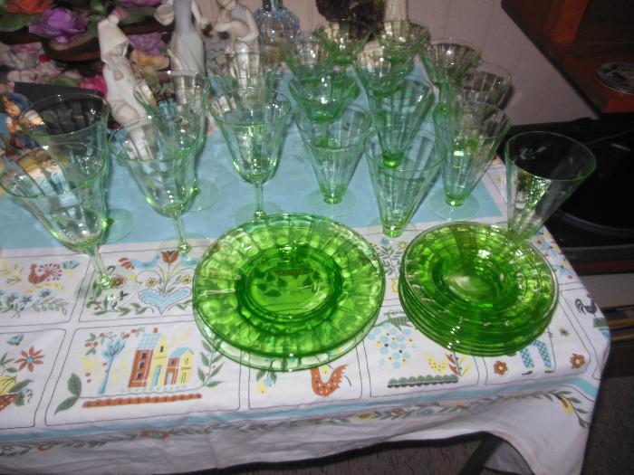 Green Depression Glass ware,Plates