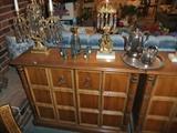 Pair of Nice Sofa Tables with Storage; Candelabras, Decanters, Tea Sets, etc.