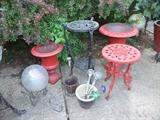 Concrete Large Pots, Cast iron plant stands, gazing Globes, etc.