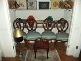 Several Needlepoint Footstools, Nice Set of Chairs, Vases, Lamp, End Table