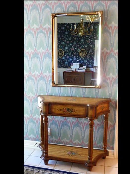 GILDED MIRROR ~ HAND PAINTED DEMILUNE CONSOLE TABLE