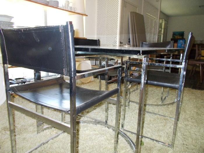 Milo Baughman Chrome Dining Table/6 Chrome & Vinyl chairs