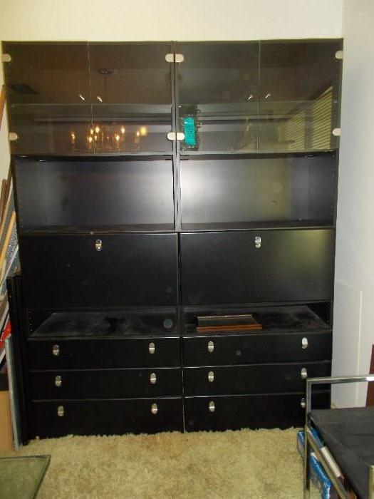 STAR Retro/Modern Glass and Black Lacquer China Cabinet - in 2 sections...we are selling as one...LARGE!!