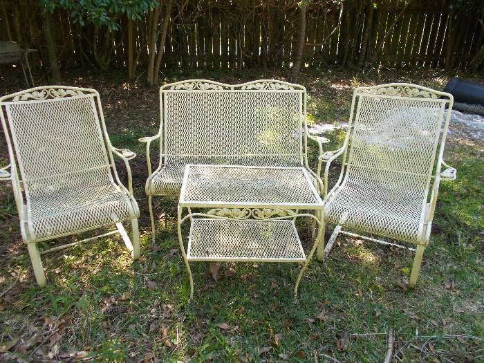 Metal Mesh Patio Set - Probably 1960's/1970's - 2 Seater Sofa; 2 Rocking Chairs; "Coffee" Table - EXCELLENT CONDITION - came from grandmother's house in North Carolina