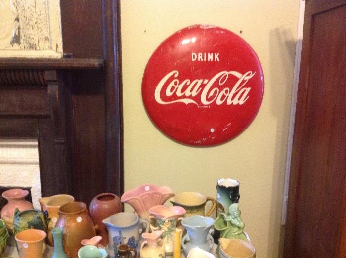 24" vintage enamel coca-cola button sign
