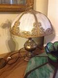 Huge collection of antique art nouveau lamps including Bradly and Hubbard, Lincoln, Van Briggle, Moe bridges and more