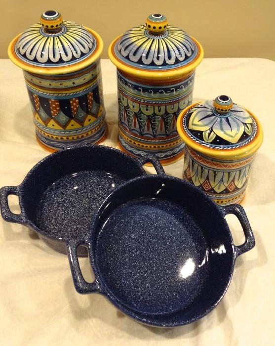 Beautiful Italian Canisters and Speckled Ceramic Casseroles