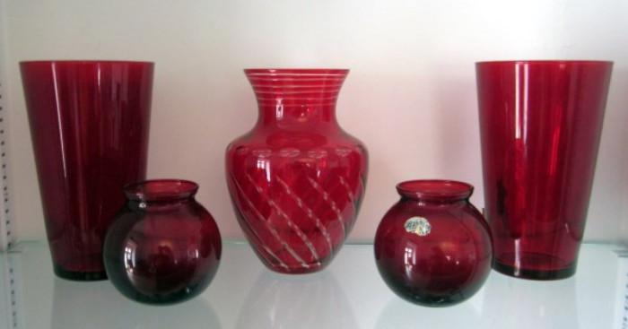 Ruby Red Glass Vases
