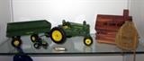 Die-Cast John Deere Tractor & Wagon, Log Cabin Bank, Ozark Souvenir Knife, Pyrite (Fool's Gold) Nuggets