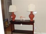 FOYER TABLE W/DRAWER AND 2 CINNABAR STYLE LAMPS