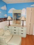 9 DRAWER HENRY LINK DRESSER AND MIRROR AS WELL AS 2 LAMPS