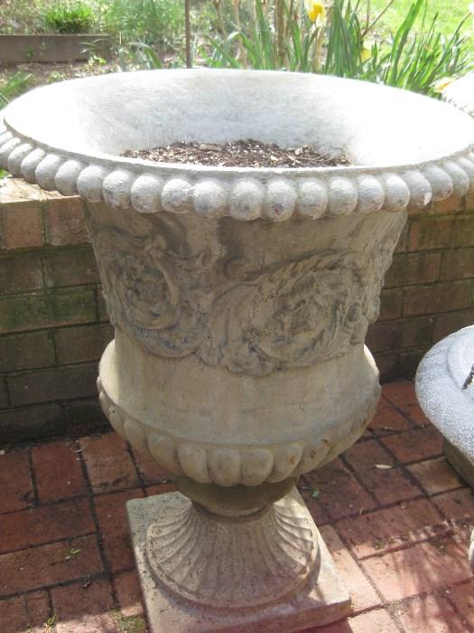 Pair of Large Cement Garden Urns or Planters, numbered consecutively
