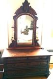 Carved Walnut Sideboard Burl wood Inlay, 3 Draw Original Hardware, c. 1870