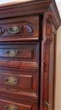Victorian Walnut 6 Drawer Dresser with Burl Inlay and Side Lock (52"-1/2" H x 22" D x 40-1/2" L)

