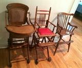 Oak Carved High Chair, Cane Seat and Back, Converts to 3 positions a Rocker, stroller, high chair & table chair & Oak Toddler Chair that Converts to Stroller