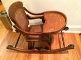 Oak Carved High Chair, Cane Seat and Back, Converts to 3 positions a Rocker, stroller, high chair & table chair 