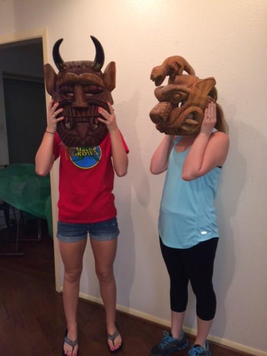 Awesome carved lifesized wooden masks!