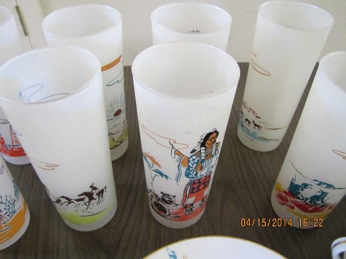Rare Knox Oil Company Oklahoma Indians Glassware Set