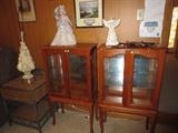 Small display cabinets; pair of Rattan end tables