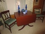 Duncan Phyfe style drop leaf table and pair of chairs