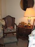 Cane back chair and French Provincial night stand