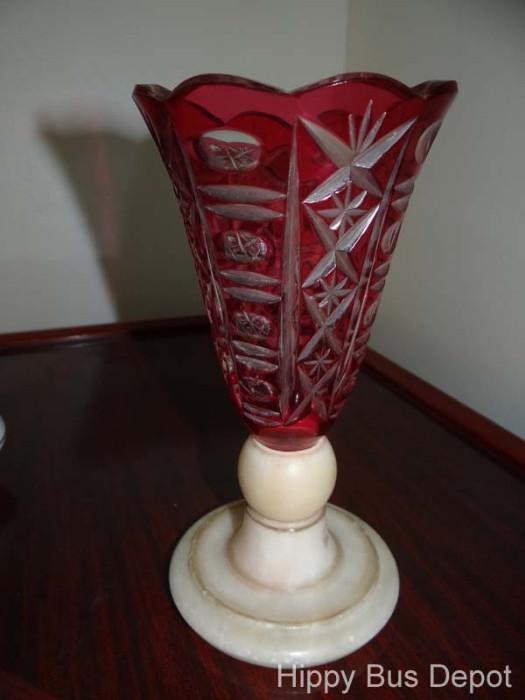 Red Bohemian Cut Glass Vase