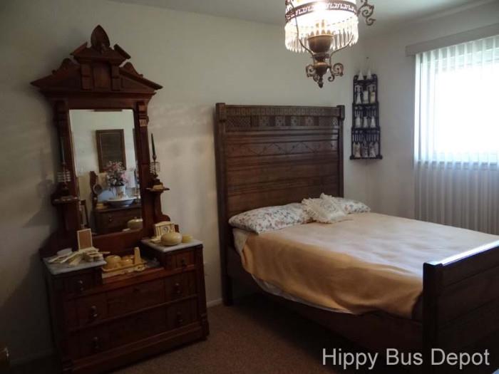 1850's Eastlake Victorian Walnut Bed, Dresser and Dry Sink