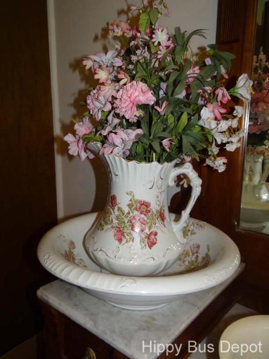 Mellor & Company Water Pitcher and Bowl set with flowers